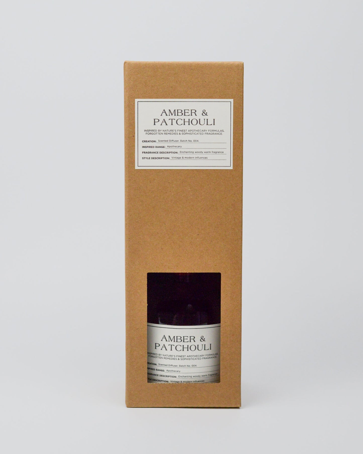 Amber & Patchouli product in a cardboard box on a white background
