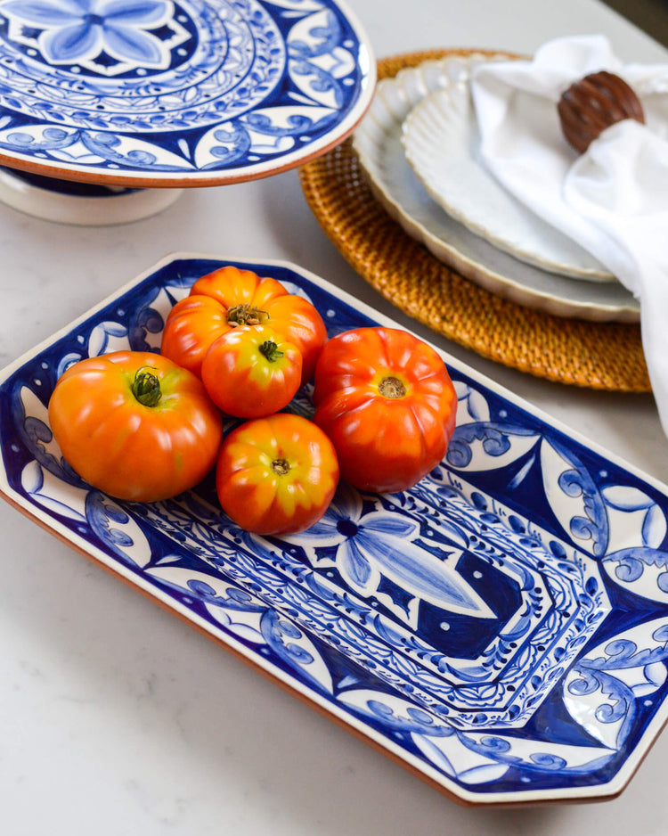 Handmade Terracota octagonal serving platter with fresh tomatoes