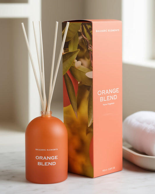 Orange Blend Reed Diffuser on a bathroom surface 