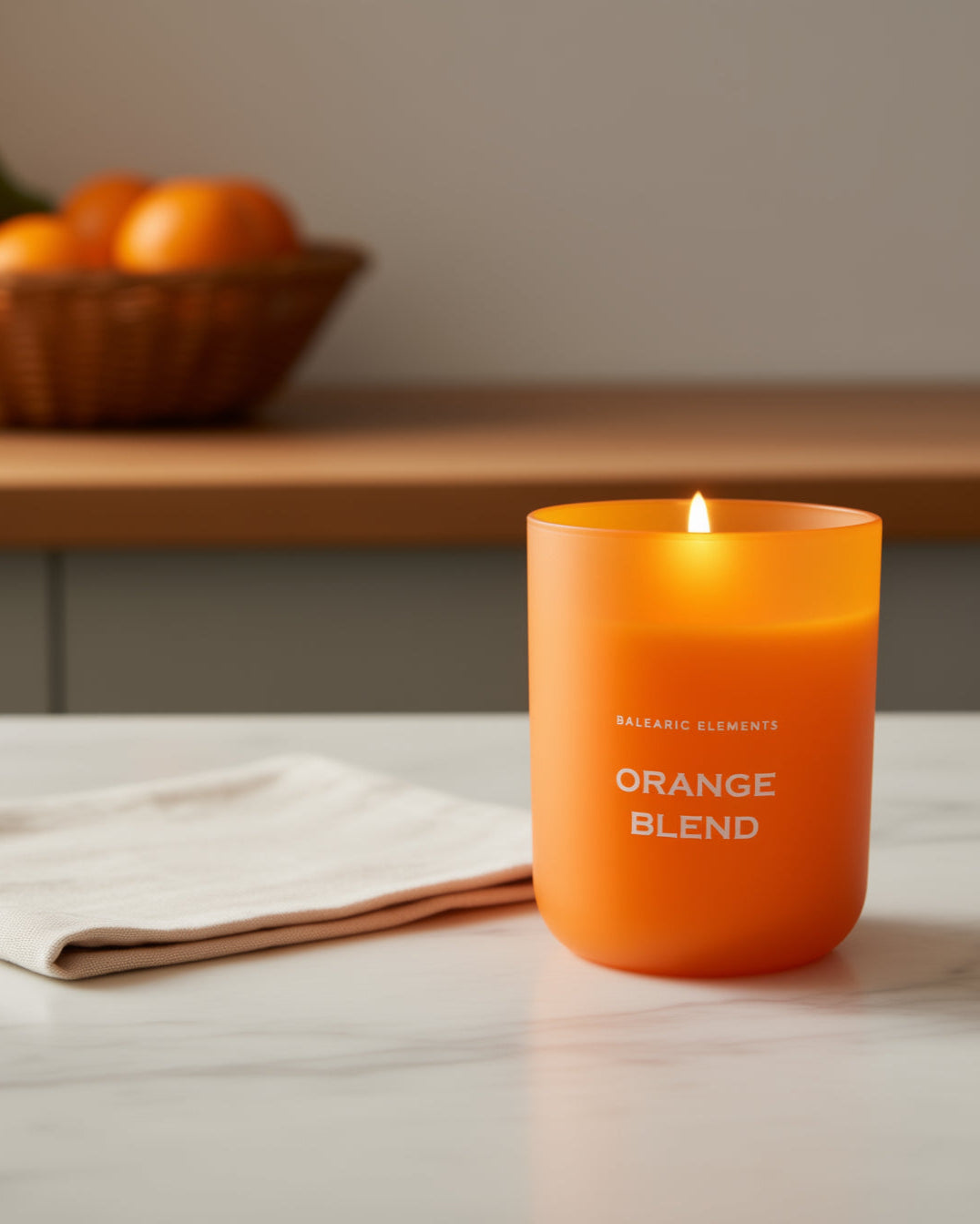 Balearic Elements Orange Blend Scented candle on a marble worktop