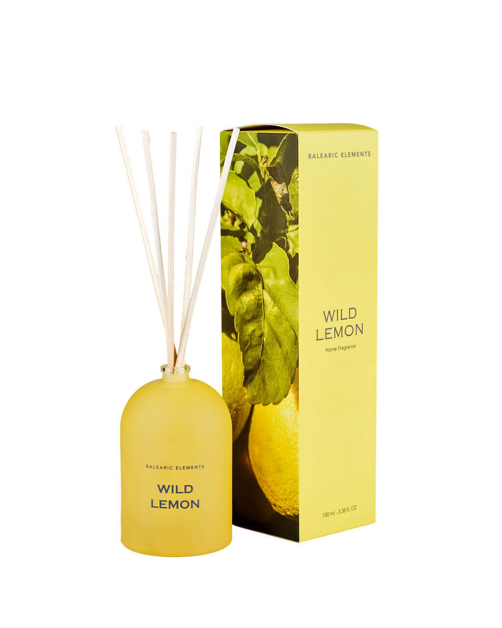 Yellow diffuser bottle and packaging with 'Wild Lemon' branding on a white background