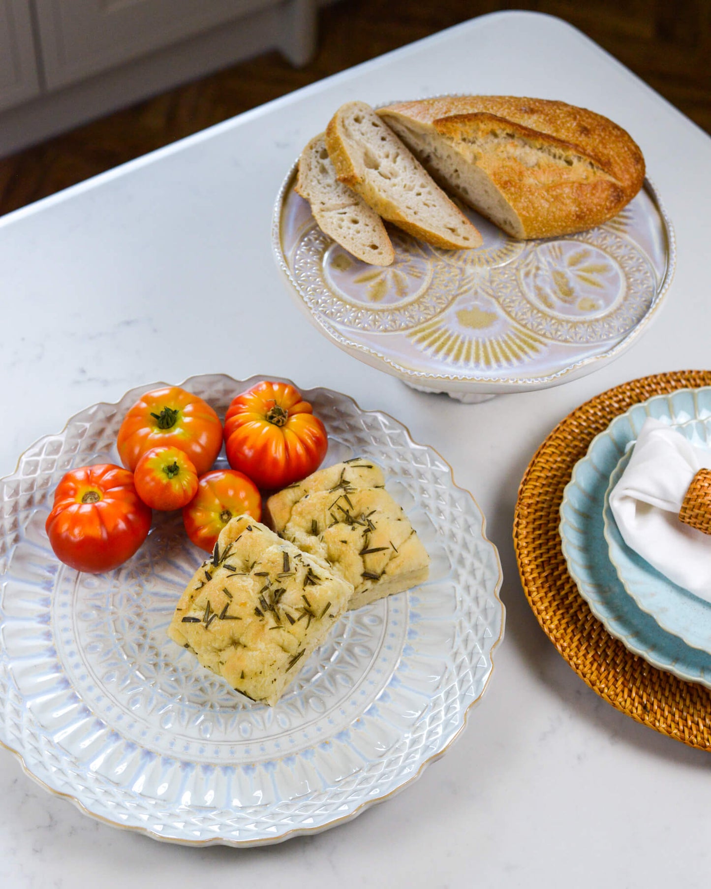Large Decorative Serving Platter on a white marble worktop