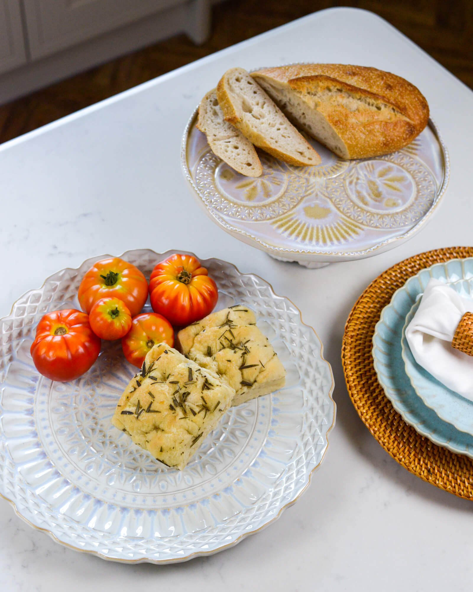 Large Decorative Serving Platter on a white marble worktop