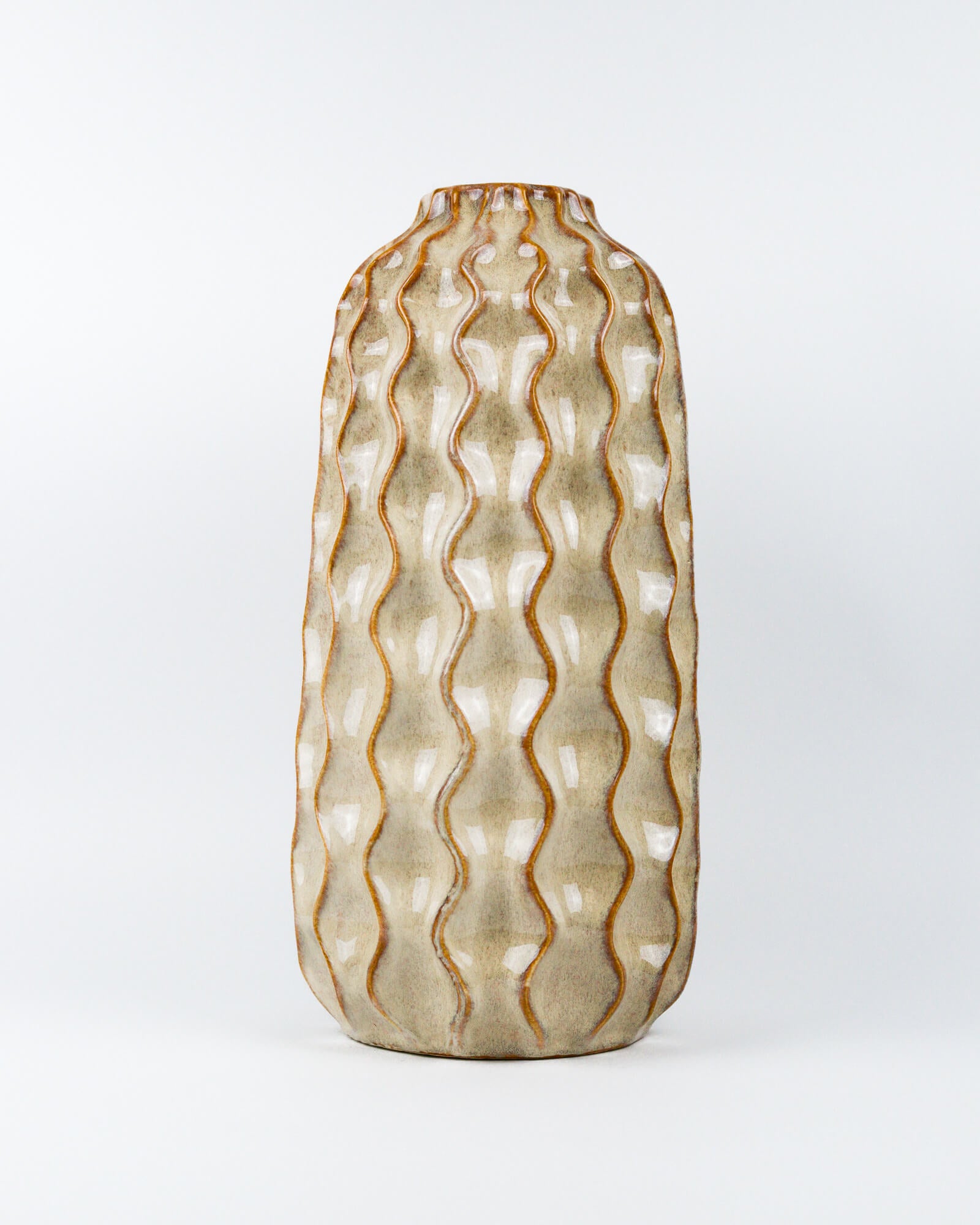 Decorative vase with wavy pattern on a white background