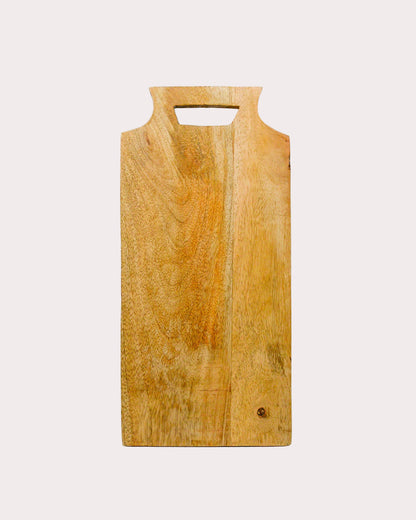 Wooden cutting board with handle on a white background