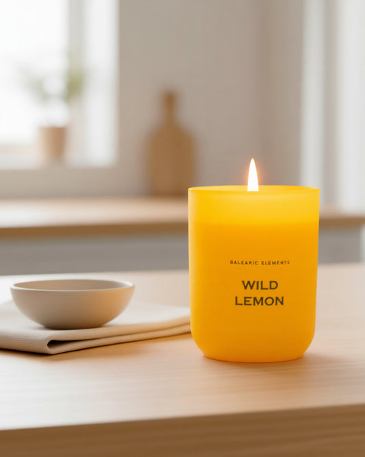 Wild Lemon Scented Candle in a neutral kitchen